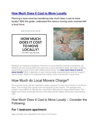 How Much Does It Cost to Move Locally