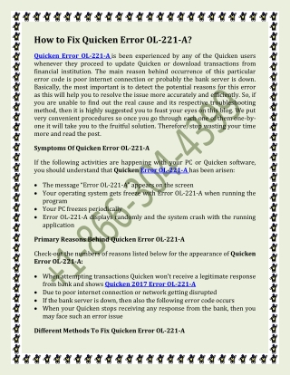 How to Fix Quicken Error OL-221-A?