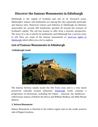 Discover the famous Monuments in Edinburgh