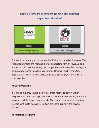 Today’s loyalty programs paving the way for experiential value!