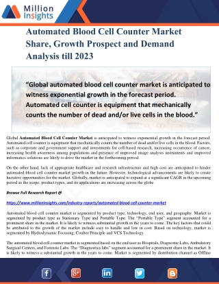 Automated Blood Cell Counter Market Share, Growth Prospect and Demand Analysis till 2023