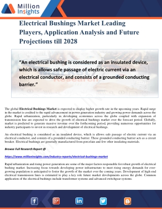 Electrical Bushings Market Leading Players, Application Analysis and Future Projections till 2028