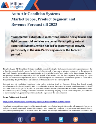 Auto Air Condition Systems Market Scope, Product Segment and Revenue Forecast till 2023