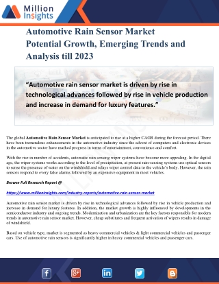 Automotive Rain Sensor Market Potential Growth, Emerging Trends and Analysis till 2023