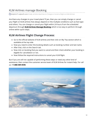 KLM Airlines Manage Booking