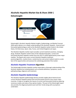 Alcoholic Hepatitis Market Size & Share 2030 | DelveInsight