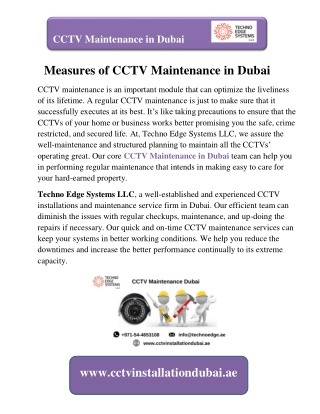 Measures of CCTV Maintenance in Dubai