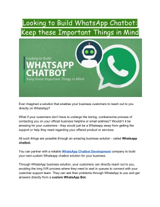Looking to Build WhatsApp Chatbot: Keep these Important Things in Mind