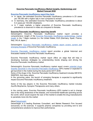 Exocrine Pancreatic Insufficiency Market Insights, Epidemiology and            Market Forecast 2030