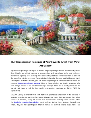 Buy Reproduction Paintings of Your Favorite Artist from Ming Art Gallery