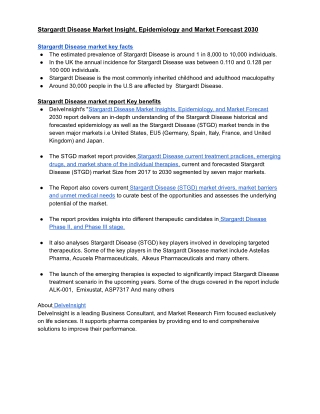 Stargardt Disease Market Insight, Epidemiology and Market Forecast 2030