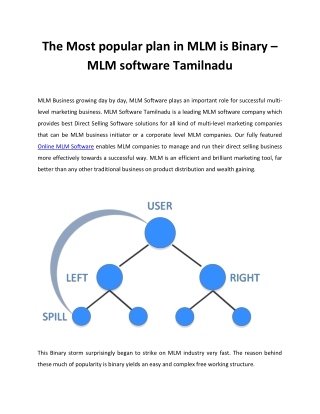 The Most popular plan in MLM is Binary – MLM software Tamilnadu