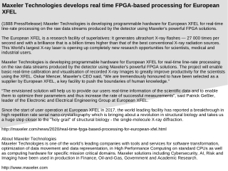 Maxeler Technologies develops real time FPGA-based processing for European XFEL