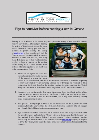 Tips to consider before renting a car in Greece