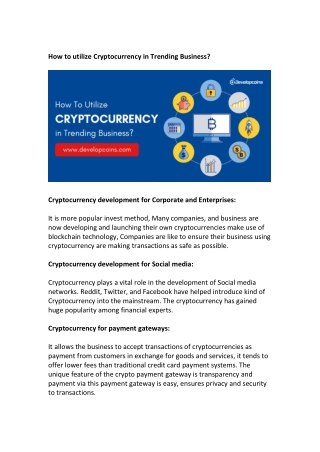 How to utilize Cryptocurrency in Trending Business?