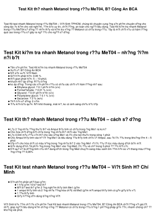 Test Kit kiểm tra nhanh Metanol trong rượu MeT04, Bộ Công An BCA