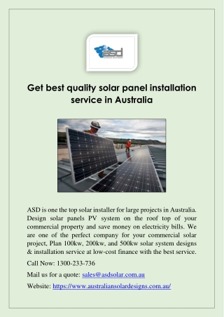 Get best quality solar panel installation service in Australia
