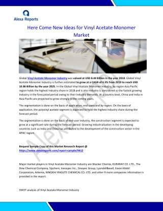 Here Come New Ideas for Vinyl Acetate Monomer Market