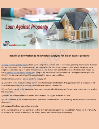 Beneficial information to know before applying for a loan against property