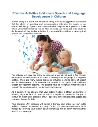 Activities for Speech and Language Development in Children