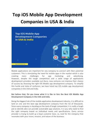 Top iOS Mobile App Development Companies in USA & India