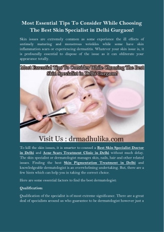 Most Essential Tips To Consider While Choosing The Best Skin Specialist in Delhi Gurgaon!