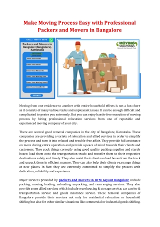 Make Moving Process Easy with Professional Packers and Movers in Bangalore