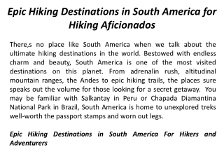 Epic Hiking Destinations in South America for Hiking Aficionados
