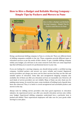How to Hire a Budget and Reliable Moving Company - Simple Tips by Packers and Movers in Pune