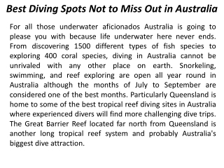 Best Diving Spots Not to Miss Out in Australia