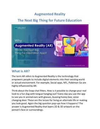 Augmented Reality The Next Big Thing for Future Education