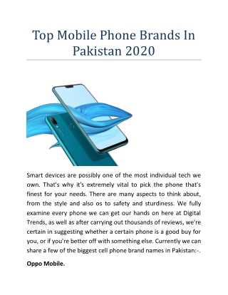 Top Mobile Phone Brands In Pakistan - HCSupermart