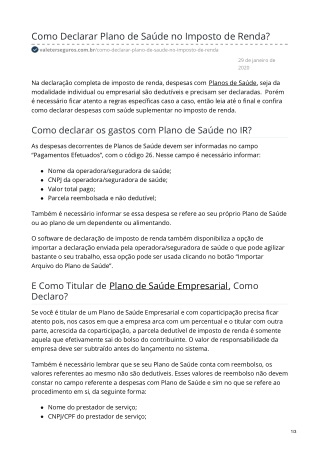 Como Declarar Plano de Saúde no Imposto de Renda