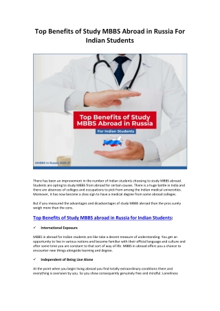 Top Benefits of Study MBBS Abroad in Russia For Indian Students