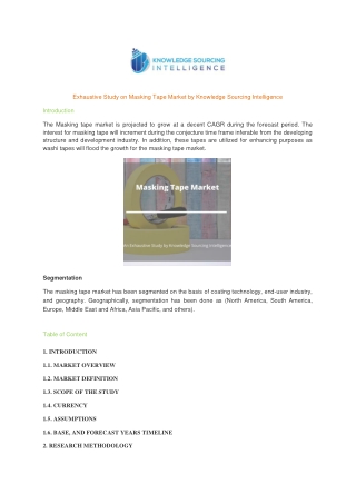 Comprehensive Report on Masking Tape Market Report