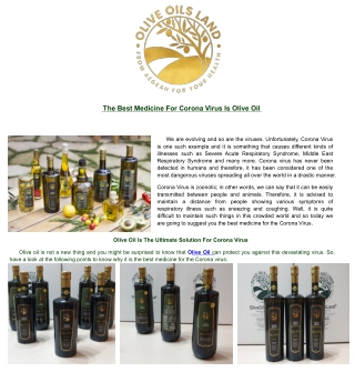 The Best Medicine For Corona Virus Is Olive Oil