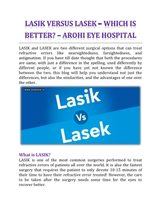LASIK Versus LASEK – Which Is Better? - Arohi Eye Hospital