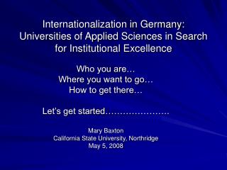 Internationalization in Germany: Universities of Applied Sciences in Search for Institutional Excellence