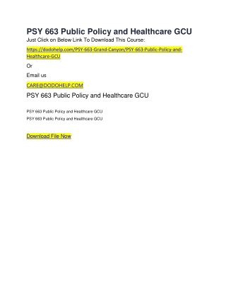 PSY 663 Public Policy and Healthcare GCU