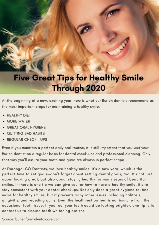 Five Great Tips for Healthy Smile Through 2020
