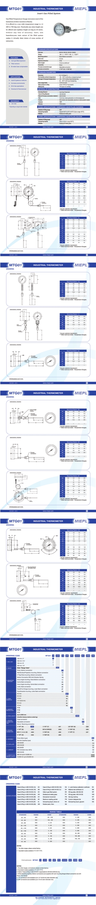 MTG01 Insert Gas Filled System Industrial Thermometer