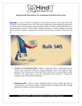 Integrate Bulk SMS software for promotions of product and services