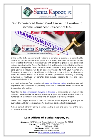 Find Experienced Green Card Lawyer in Houston to Become Permanent Resident of U.S