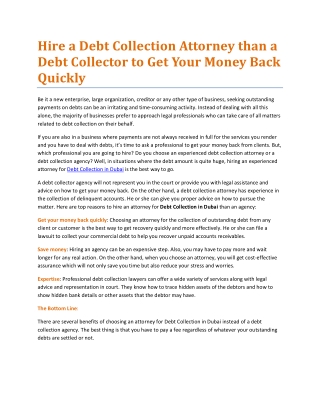 Hire a Debt Collection Attorney than a Debt Collector to Get Your Money Back Quickly