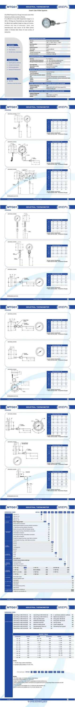 MTG01 Insert Gas Filled System Industrial Thermometer