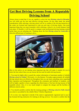 Get Best Driving Lessons from A Reputable Driving School