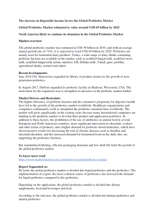 Probiotics Market Size and Forecast to 2025