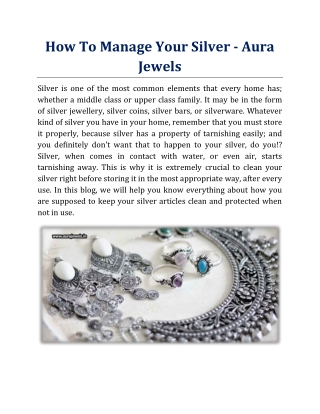 How To Manage Your Silver - Aura Jewels