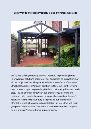 Best Way to Increase Property Value by Patios Adelaide