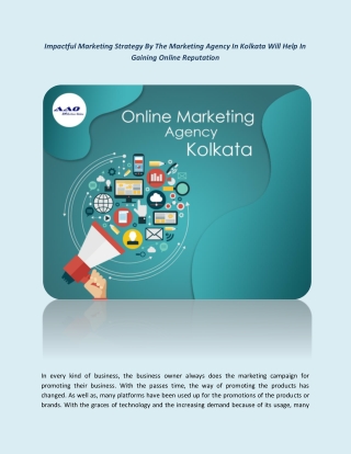 Impactful Marketing Strategy By The Marketing Agency In Kolkata Will Help In Gaining Online Reputation